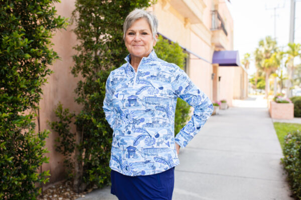 Product image for Ava Custom Quarter Zip Blue Venice Top